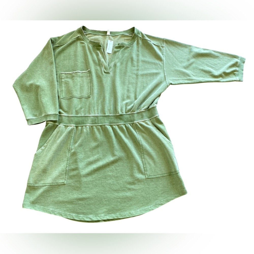 Daily Practice by Anthropologie+ Moss Green Cotton Pocket Dress.